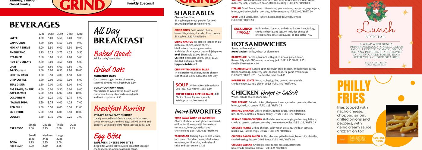 5th Avenue Grind Menu