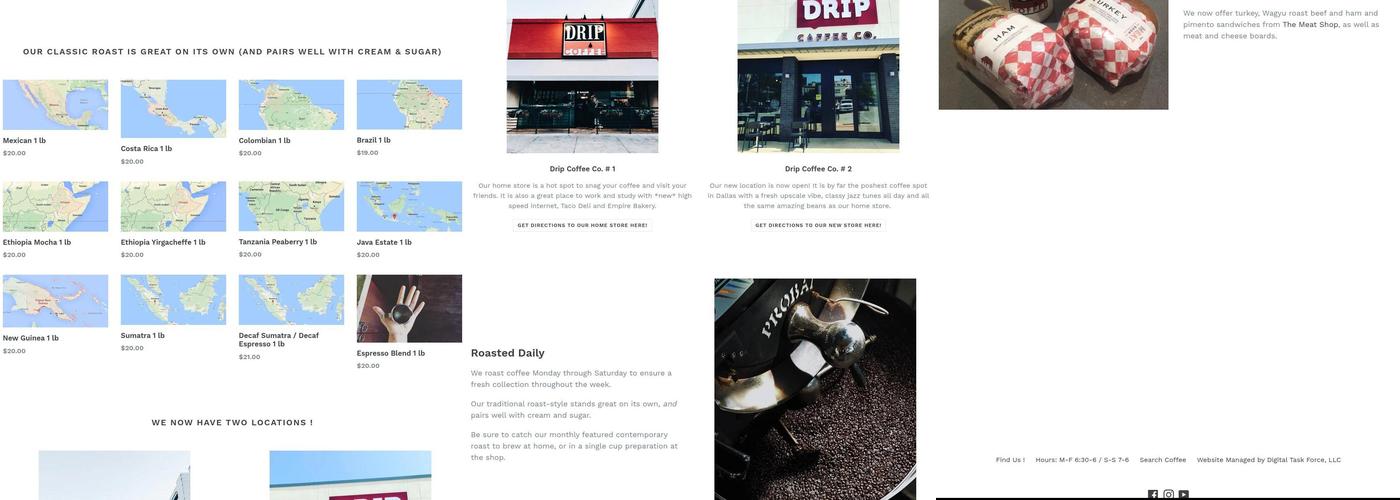 Drip Coffee Menu
