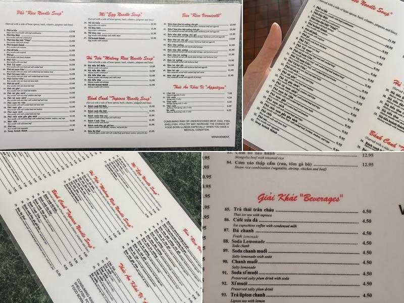 Nhật Phở Restaurant Menu
