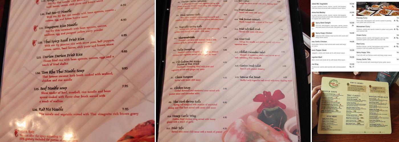 Durian Durian Fusion Thai Cuisine Menu