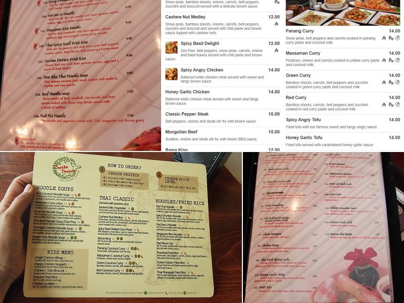 Durian Durian Fusion Thai Cuisine Menu