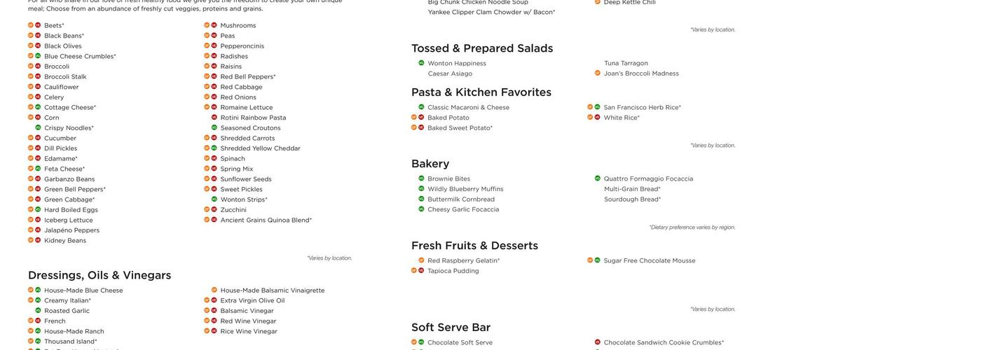 Sweet Tomatoes Menu