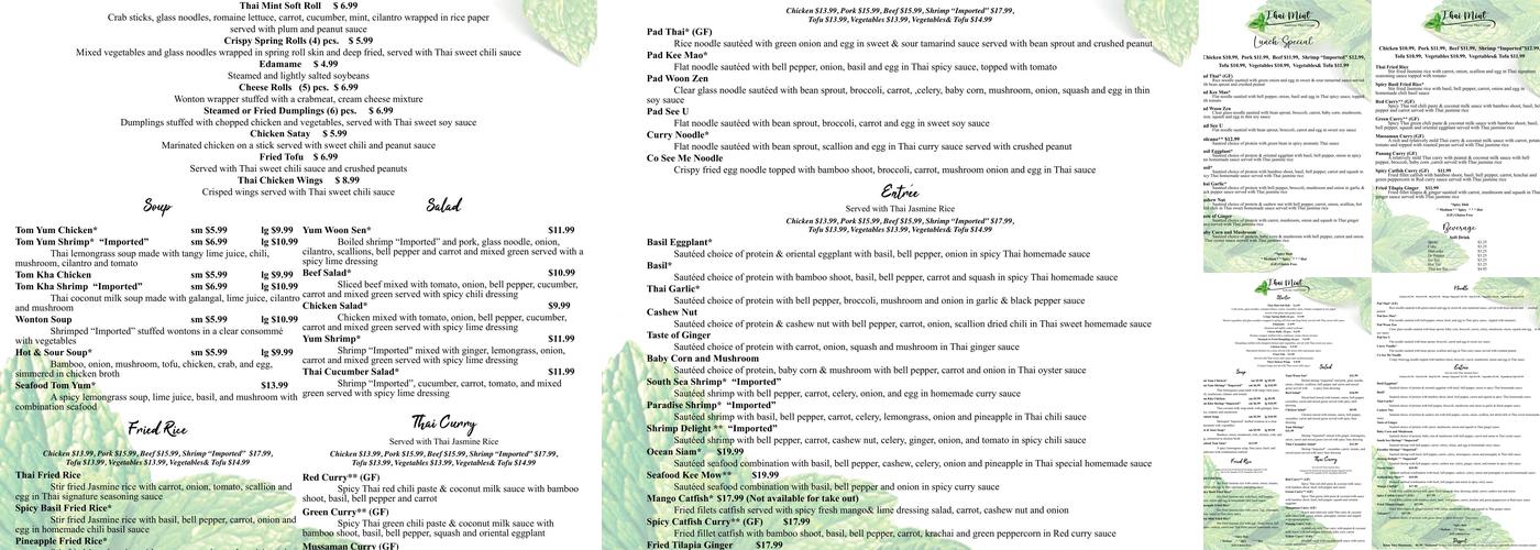 Thai Mint Menu