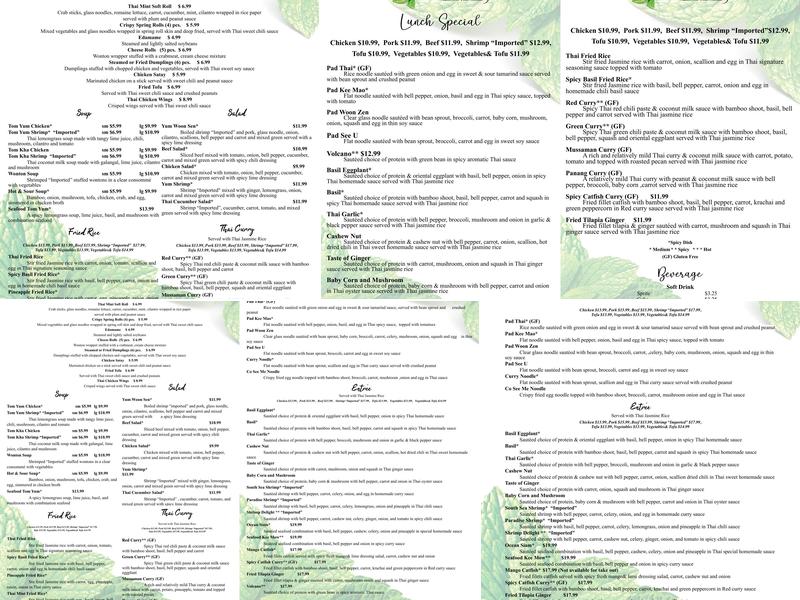 Thai Mint Menu