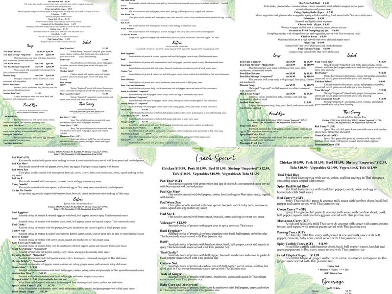 Thai Mint Menu
