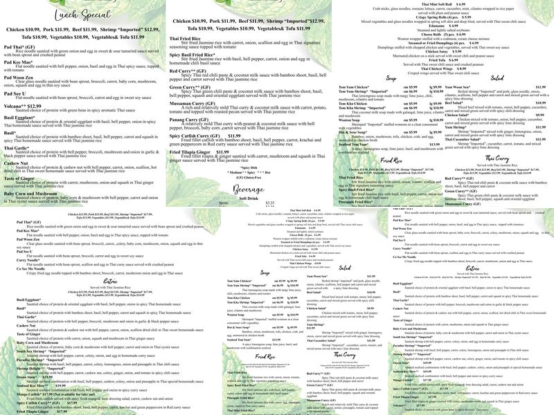 Thai Mint Menu