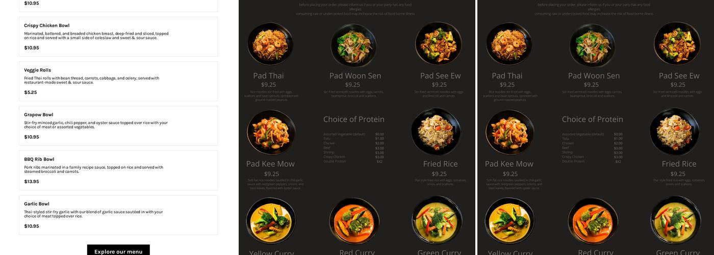 Thai Dish Menu