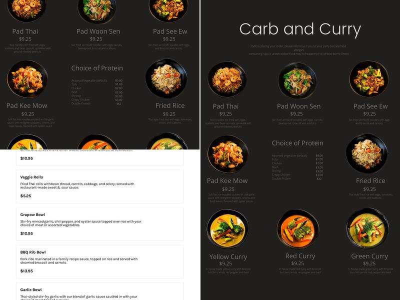 Thai Dish Menu