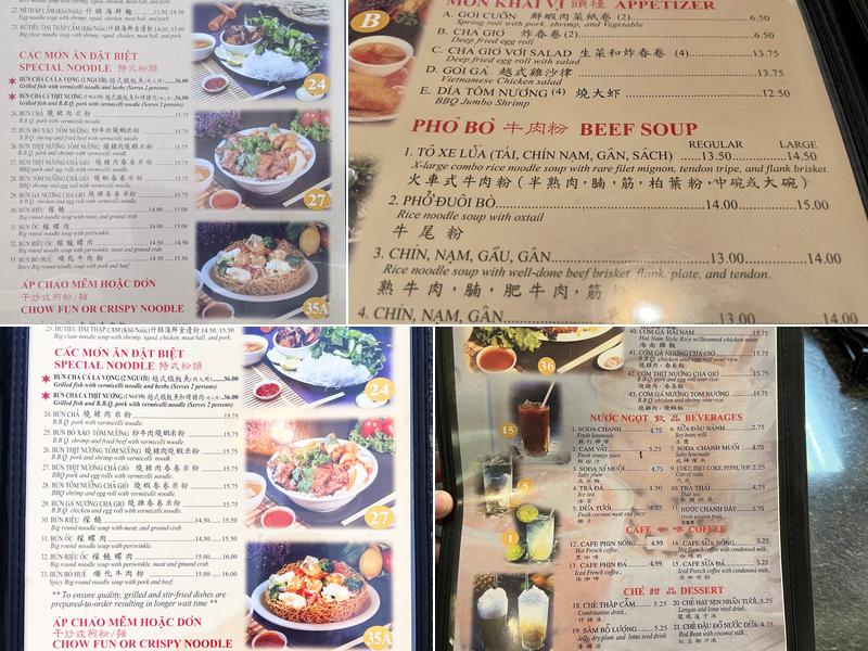 Pho Kim Long Menu