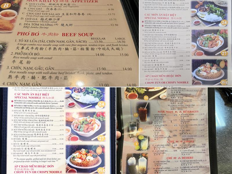 Pho Kim Long Menu