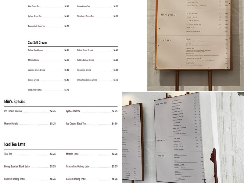 Miu’s Tea Menu