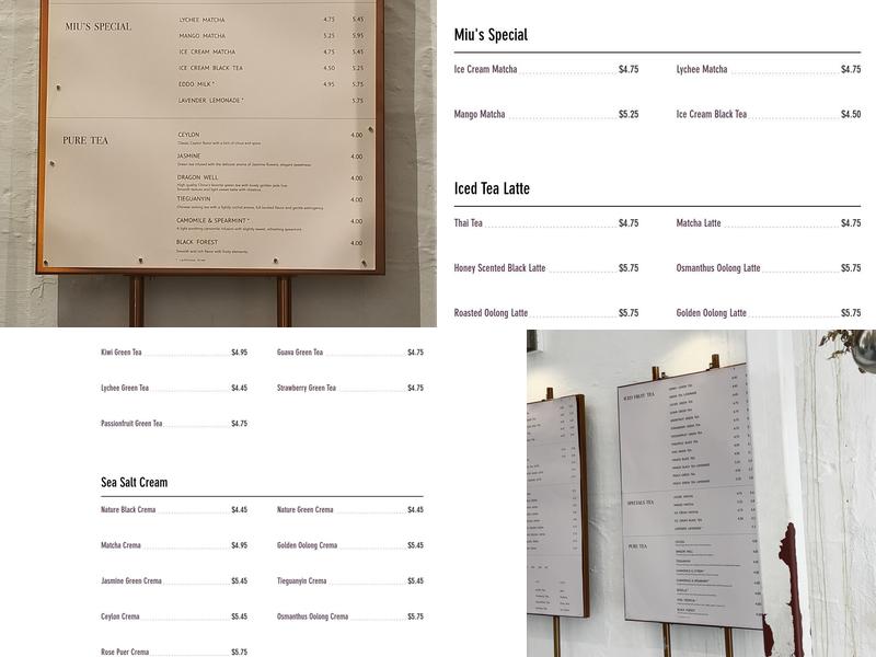 Miu’s Tea Menu