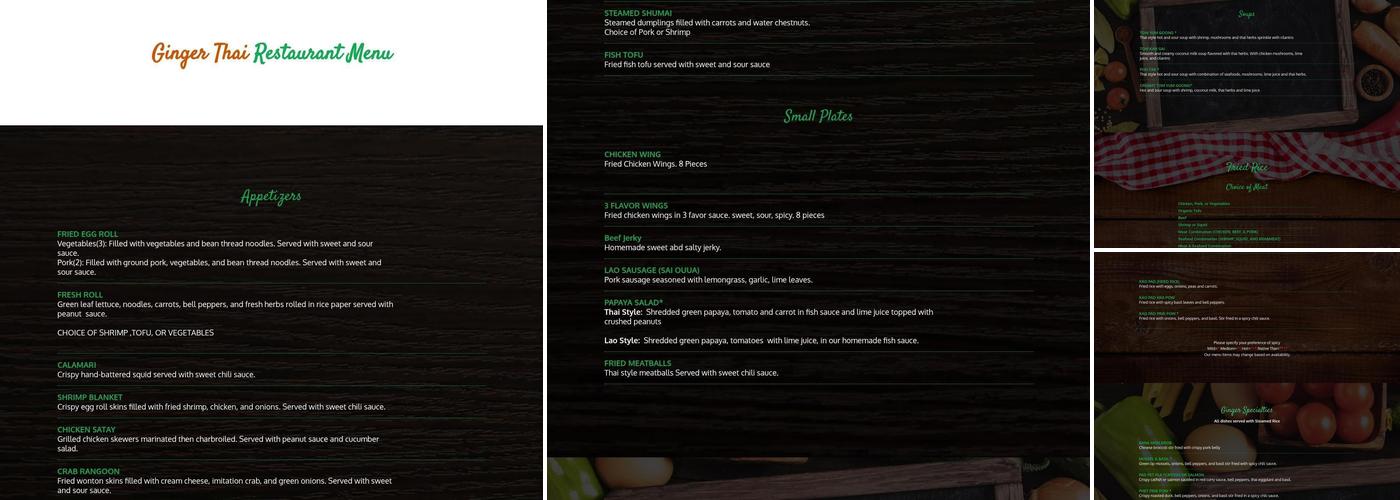 Ginger Thai Bistro Menu
