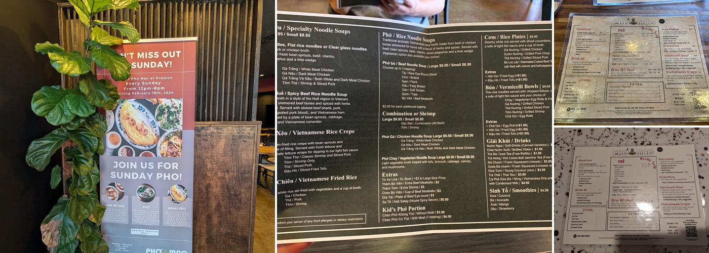 Pho Mac Menu