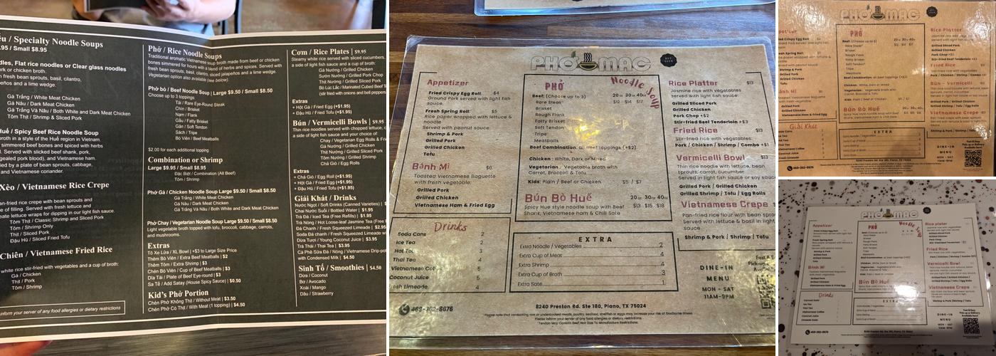 Pho Mac Menu