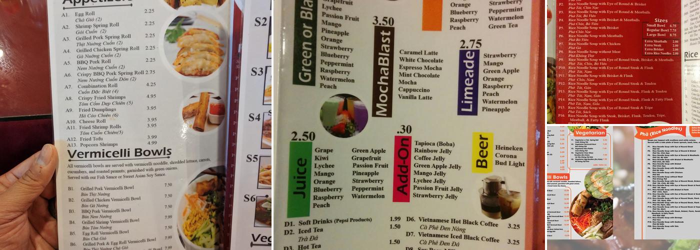 Pho B&B Vietnamese Cuisine Menu