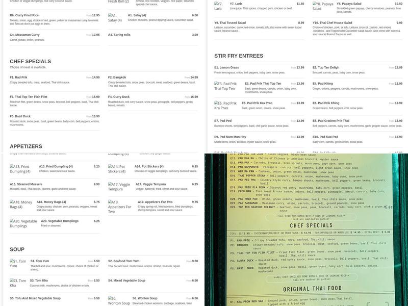 Thai Top Ten Menu