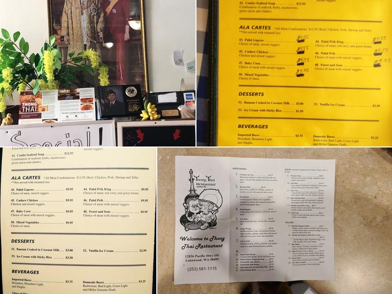 Thong Thai Restaurant Menu