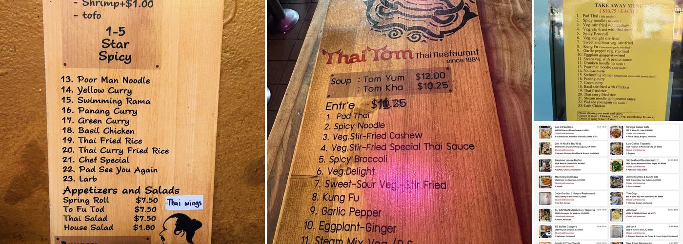 Thai Tom Menu