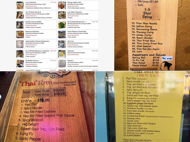 Thai Tom Menu