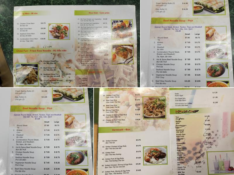 Pho Ly Menu