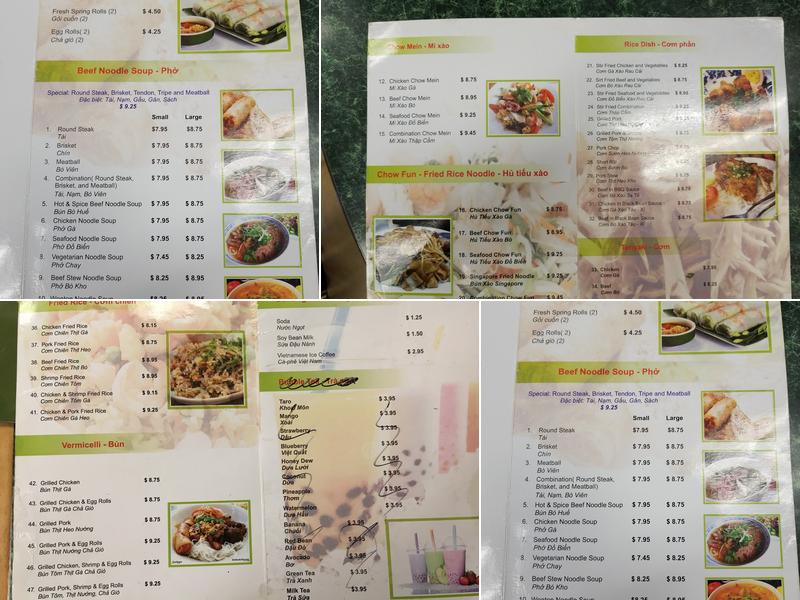 Pho Ly Menu