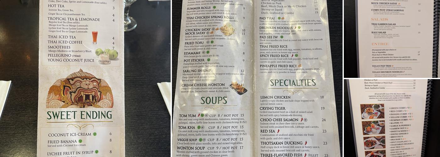 Thotsakan Thai and Vegetarian Cuisine Menu
