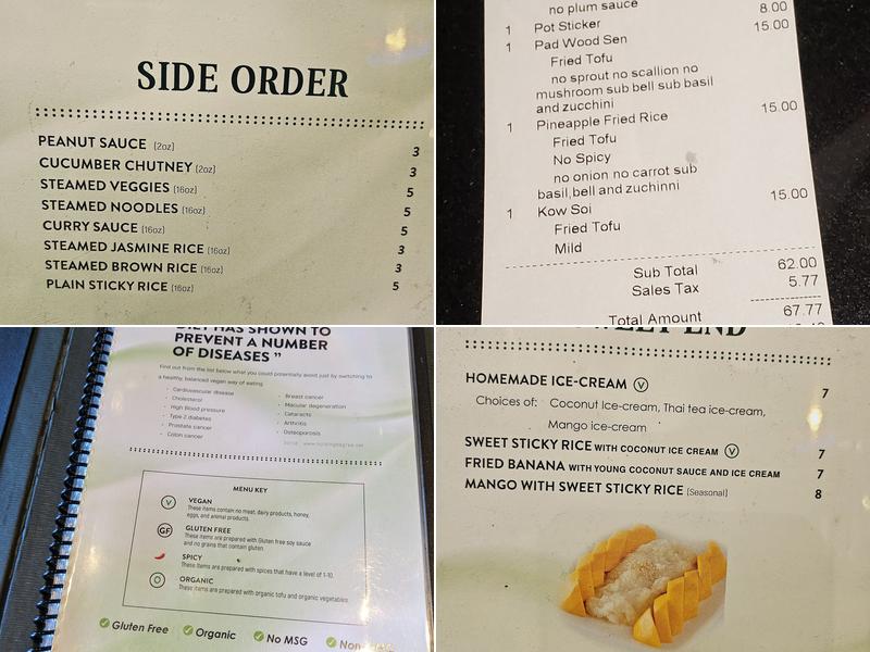 Veganic Thai Cafe Menu