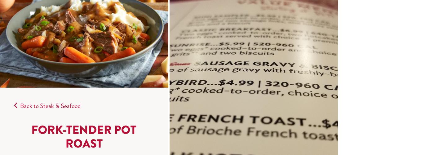 Bob Evans Menu