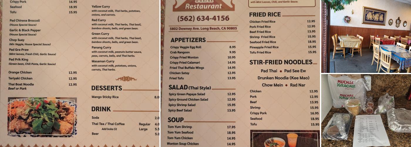 Bahn Thai Long Beach Menu