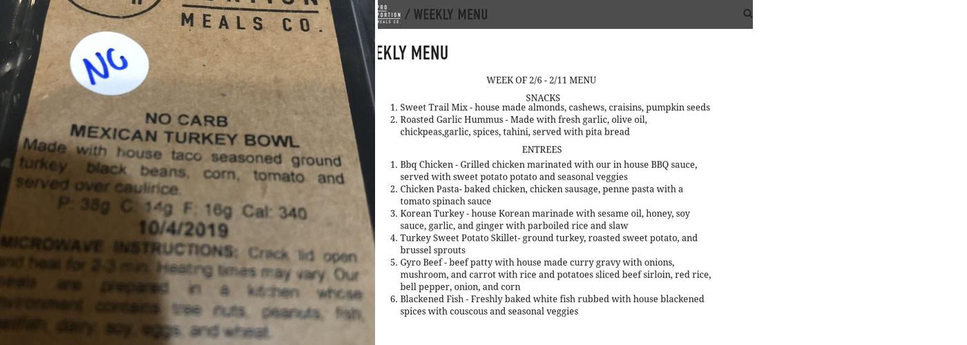 ProPortion Meals Menu