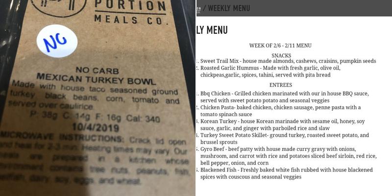 ProPortion Meals Menu