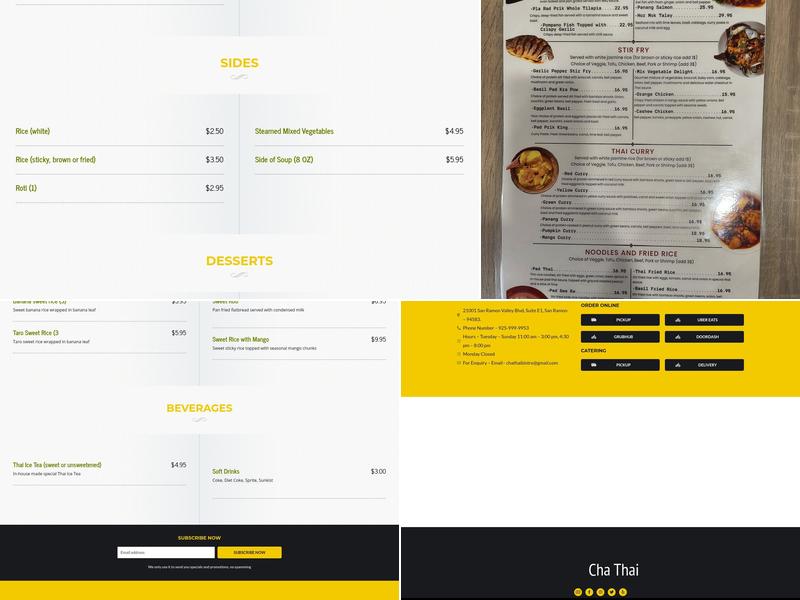 Cha Thai Bistro Menu