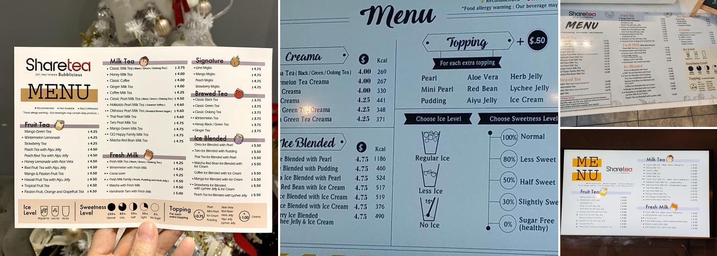 Sharetea Riverside Menu