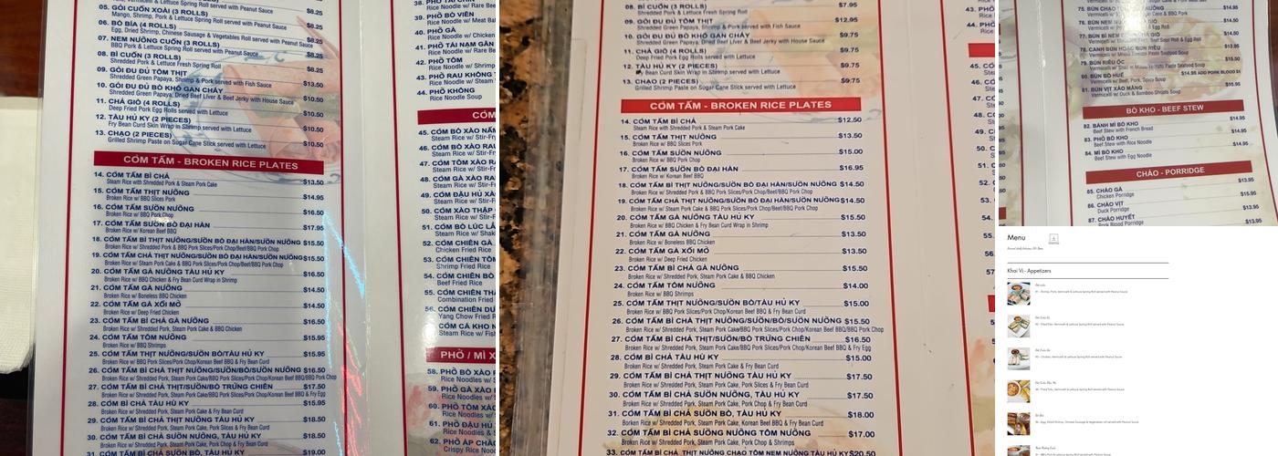 Com Tam Thanh Menu