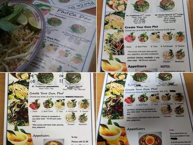 Pho Ca Dao Menu