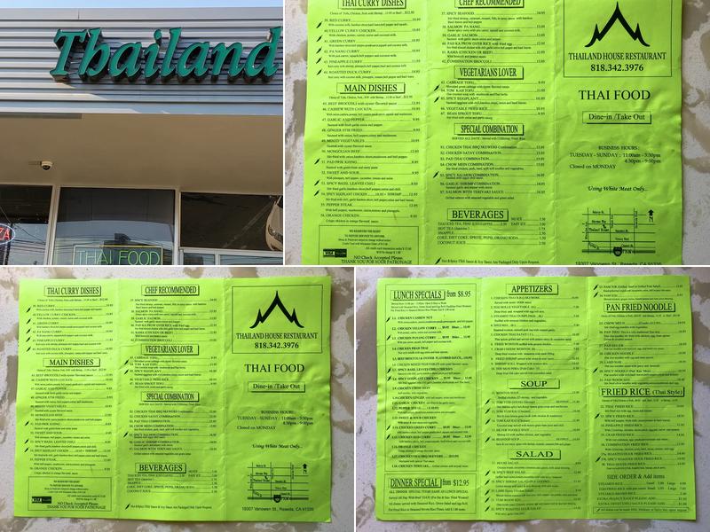 Thailand House Menu