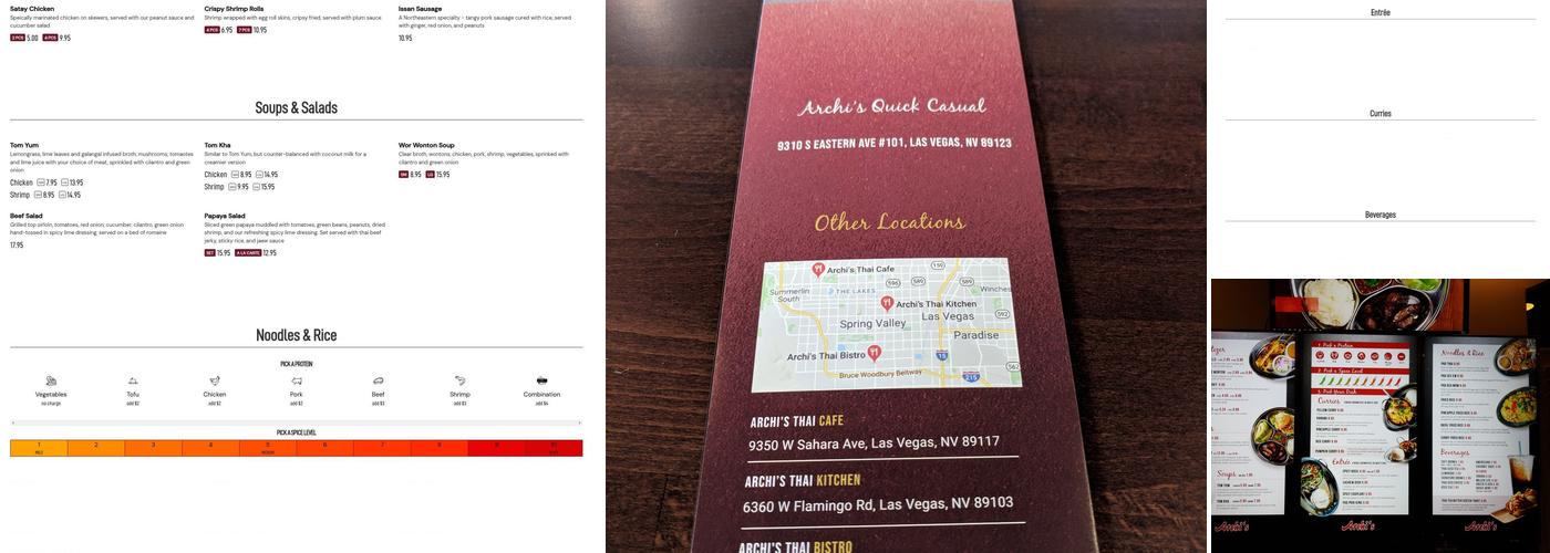 Archi’s Thai Menu