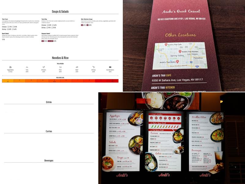 Archi’s Thai Menu