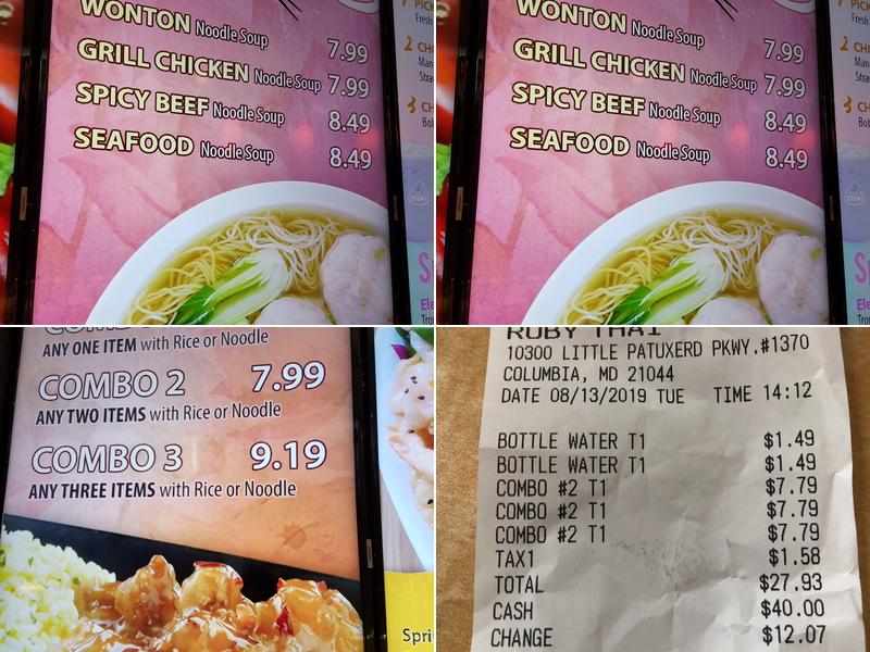 Ruby Thai Kitchen Columbia Menu