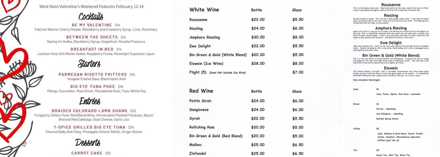 Purgatory Cellars Winery Menu