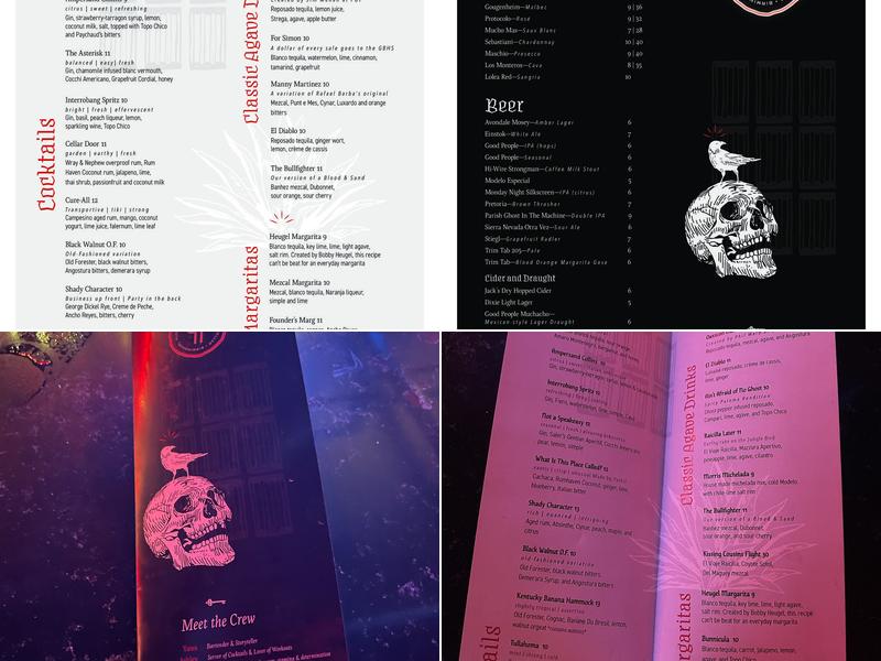 Pilcrow Cocktail Cellar Menu