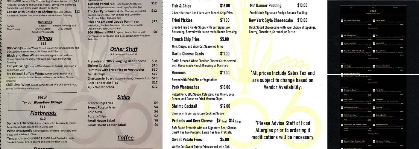 906 Cocktail and Cigar Lounge Menu