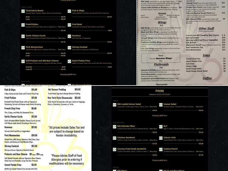 906 Cocktail and Cigar Lounge Menu