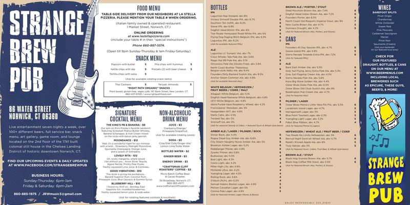Strange Brew Pub Menu