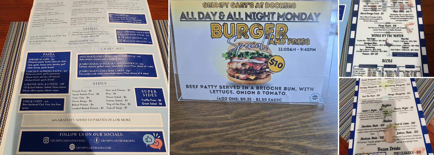 Grumpy Gary's at Dockers Menu