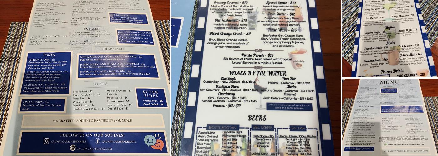 Grumpy Gary's at Dockers Menu
