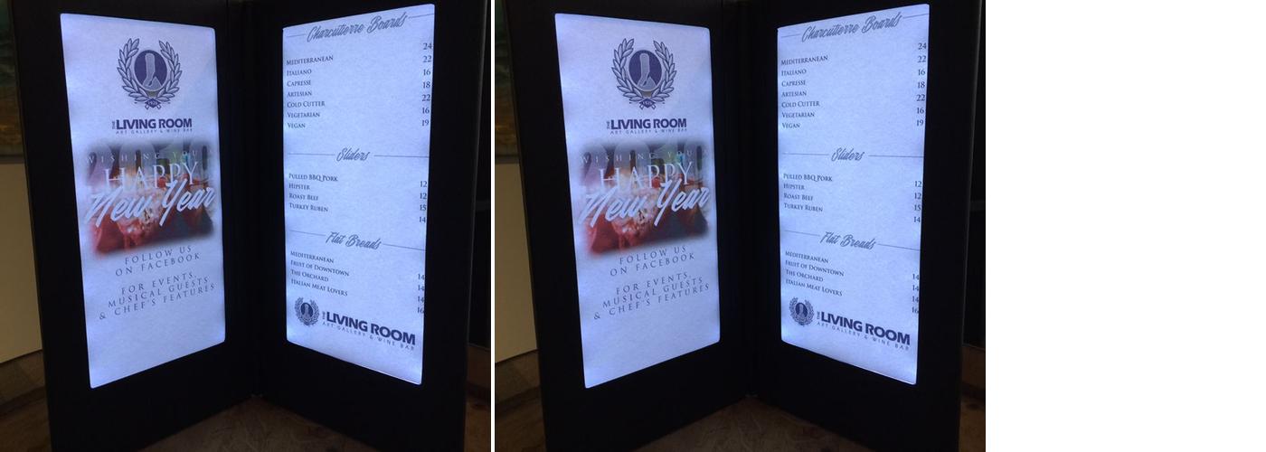 The Living Room Art Gallery & Virtual Lounge Menu