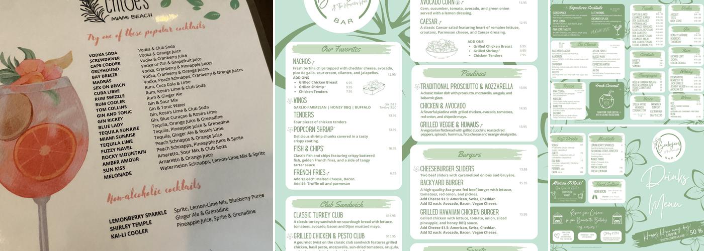 Backyard Miami Beach Menu