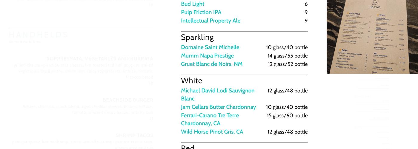 Perspective Rooftop Pool Bar Menu